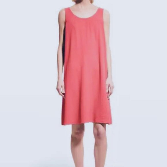 Eileen Fisher Silk Georgette Crepe Dress Sz XS Scoop Neck Watermelon NWT - Picture 3 of 7